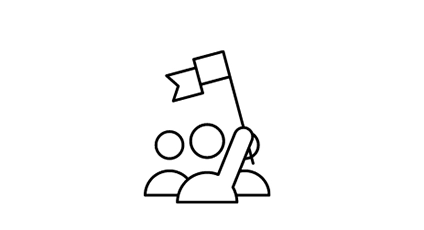 Customer Success icon, 3 people holding a flag together 