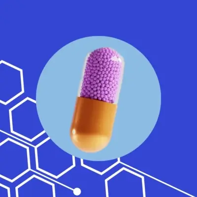 rotating pill on blue background