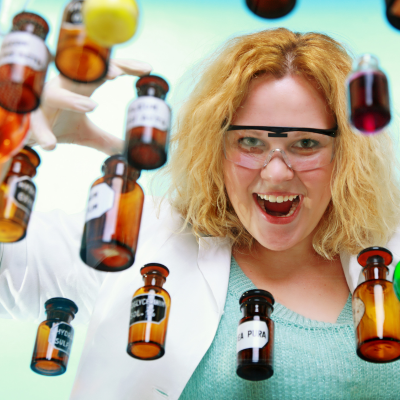 chem acx, crazy chemist with glassware