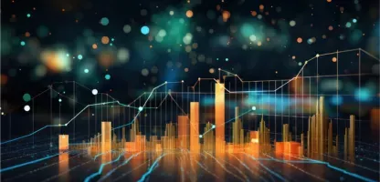 spotfire analytics platform brochure - cover image - orange bar graph going up and down with blue spot metrics behind it