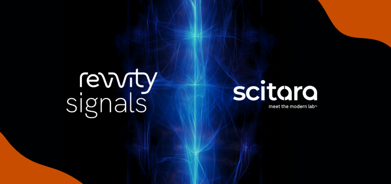 revvity signals and scitara blog header - blue background with orange