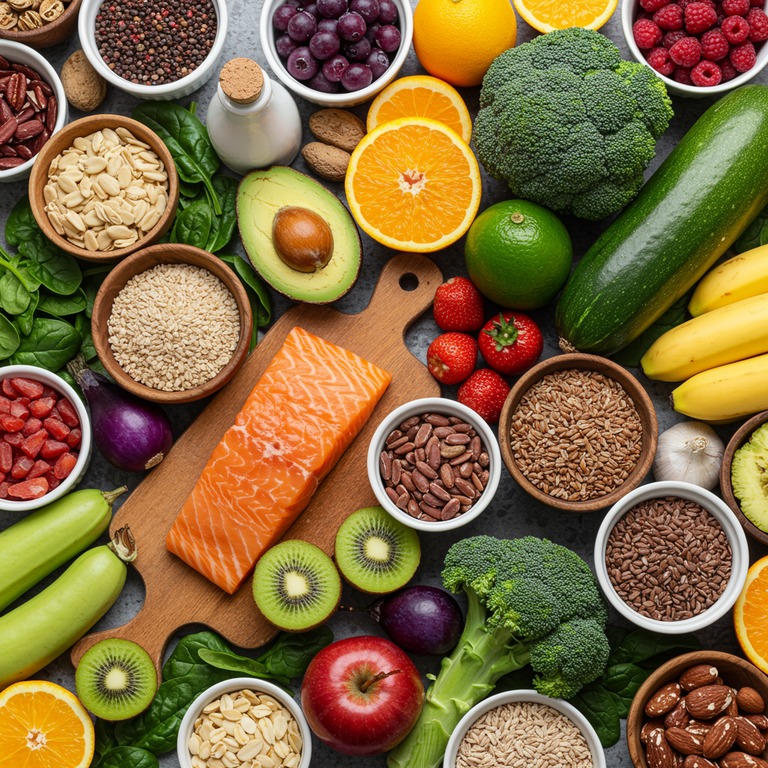 FFF - power of Ai image, fish, nuts, color vegetables and frut